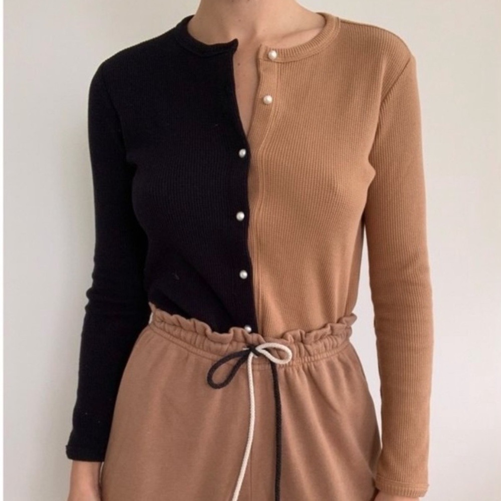Donni Colorblock Waffle Knit Cardigan